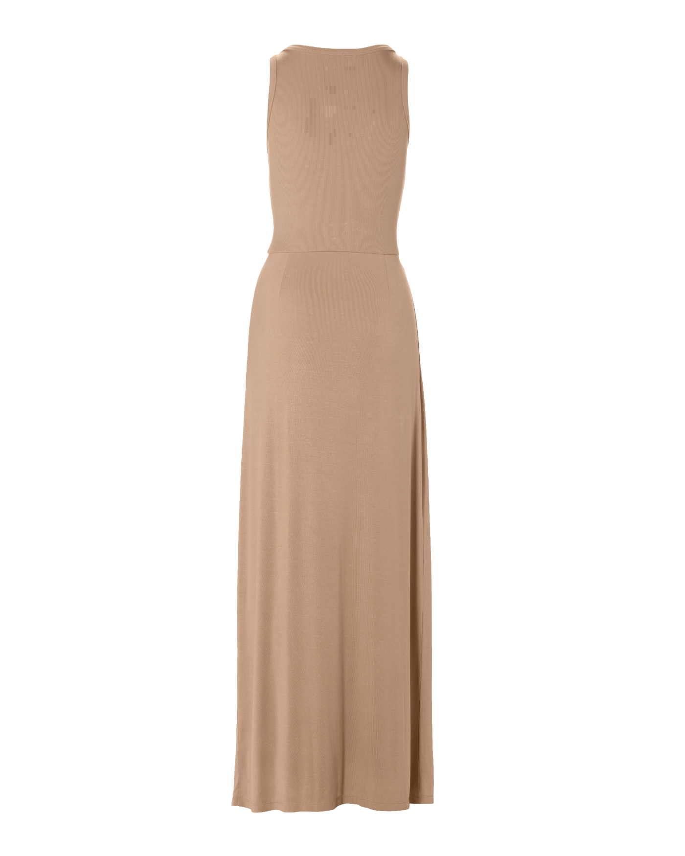 Rib Knit Mixed Media Scoop Neck Slit Maxi Dress Sesame