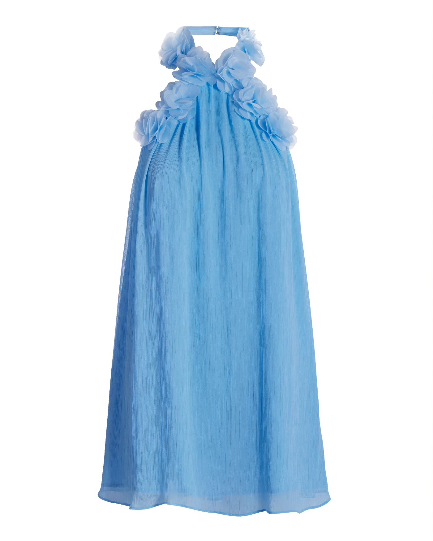 3D Rosette Halter Flowy Swing Dress Baltic Sea