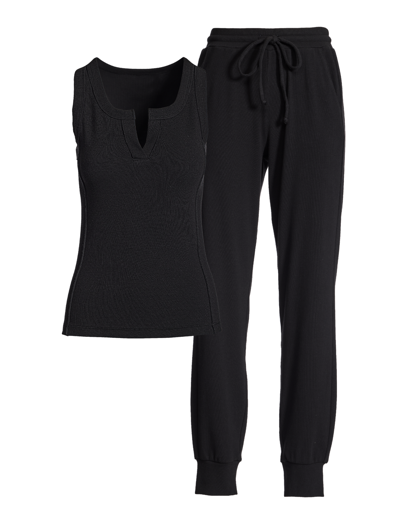Ribbed Tank and Jogger Lounge Set Black