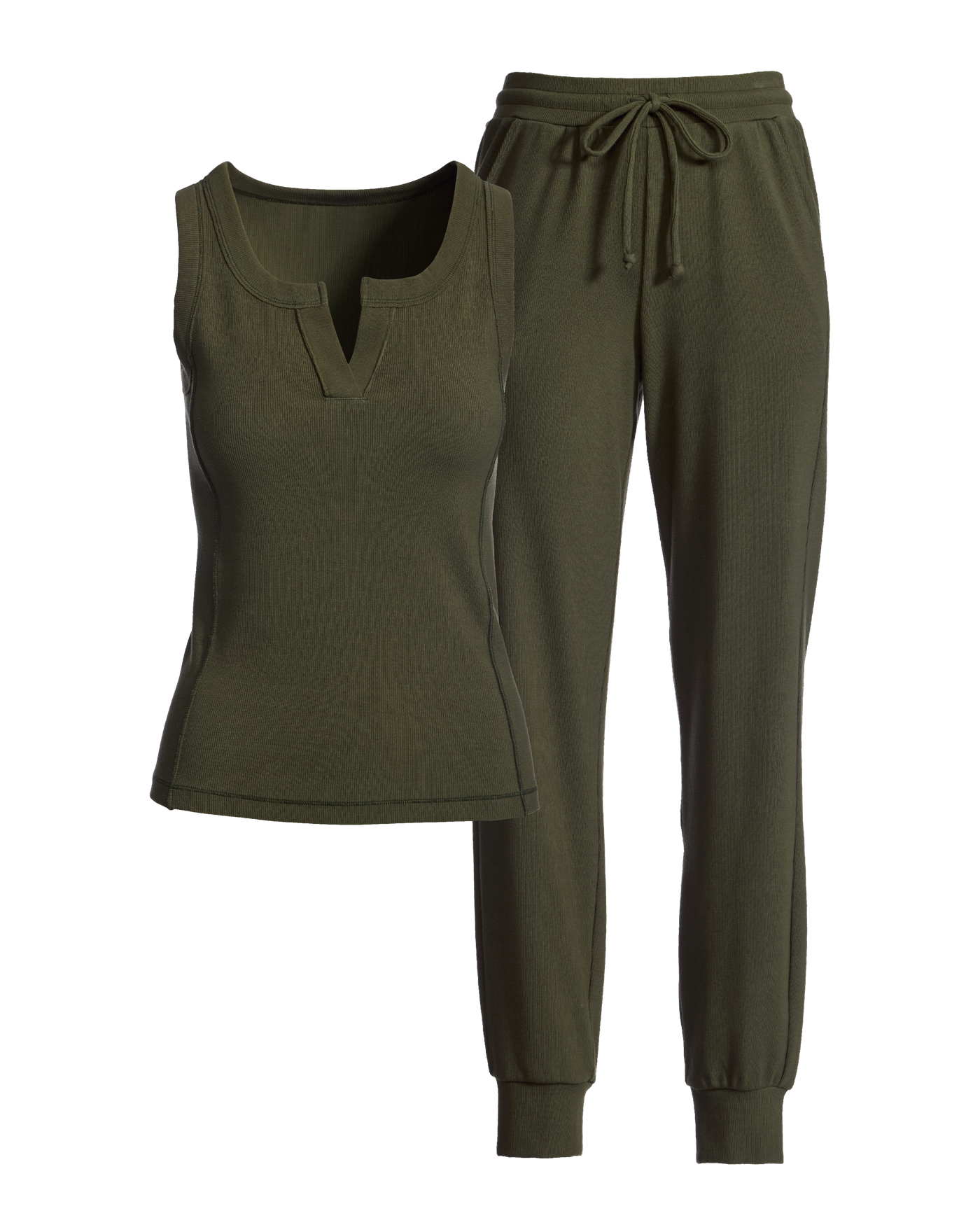 Ribbed Tank and Jogger Lounge Set Olive Night