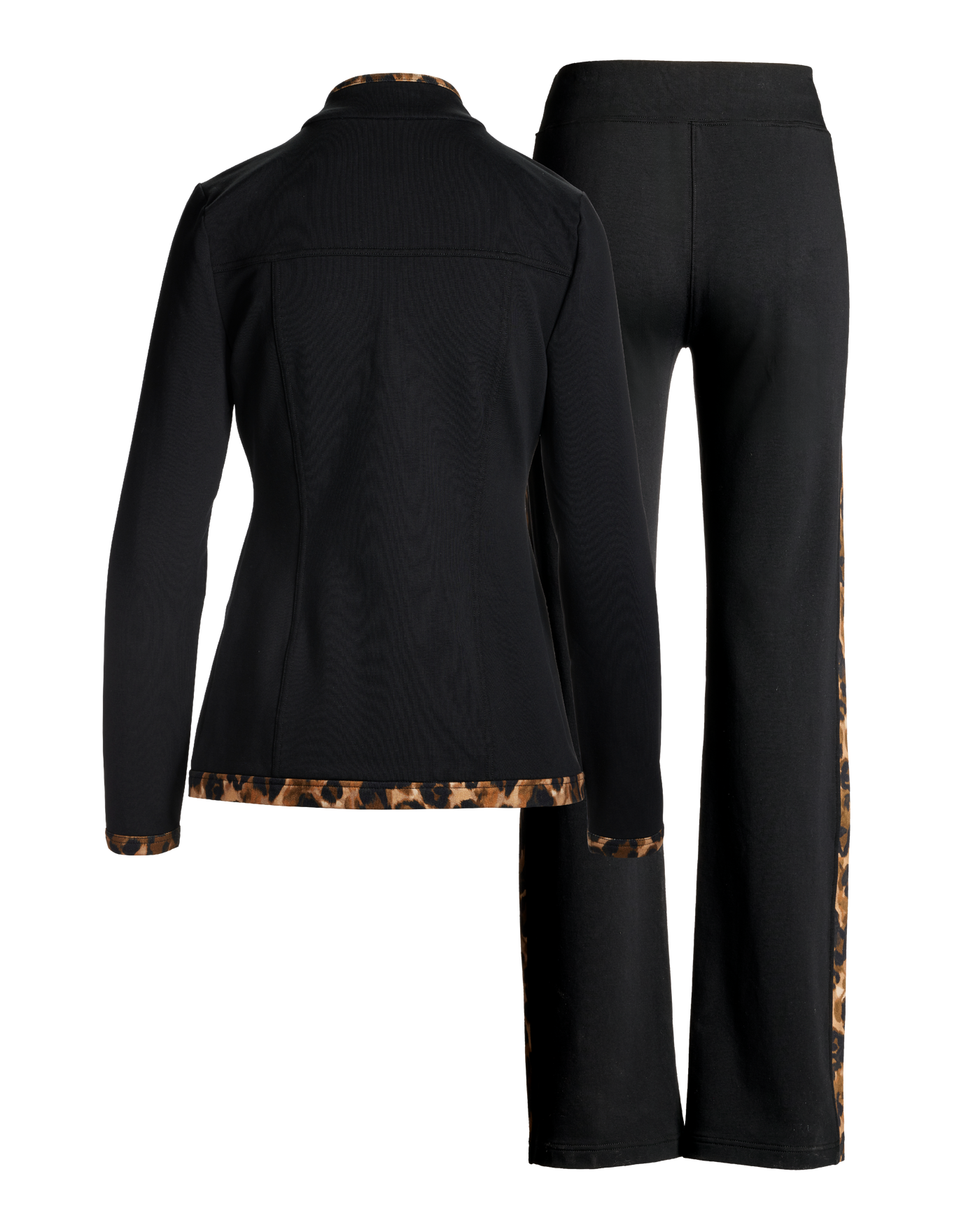 Chic Zippered Printed Trim Sport Coordinate Set Cheetah Spots