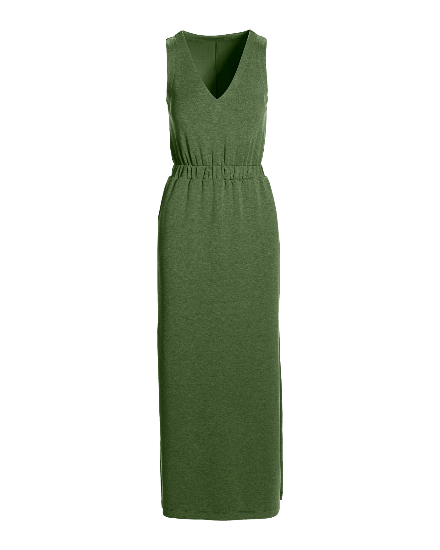 Luxe Lounge V-Neck Blouson Maxi Dress Olive Night | Boston Proper