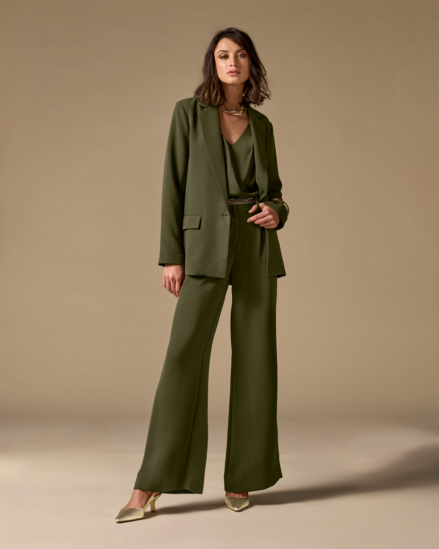 Malibu Wide Leg Effortless Drape Trouser Pant Olive