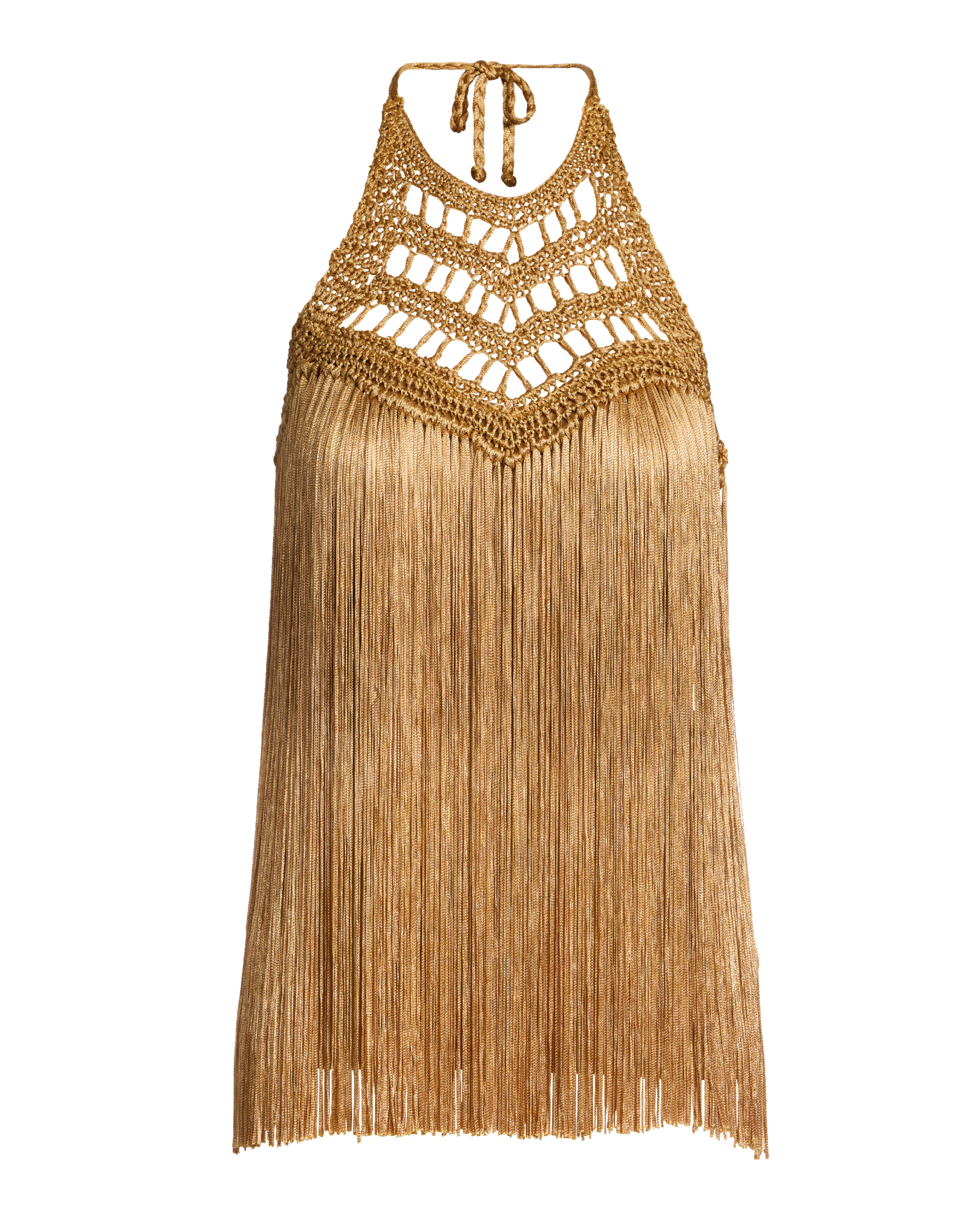 Macramé Fringe High Neck Tank Tan