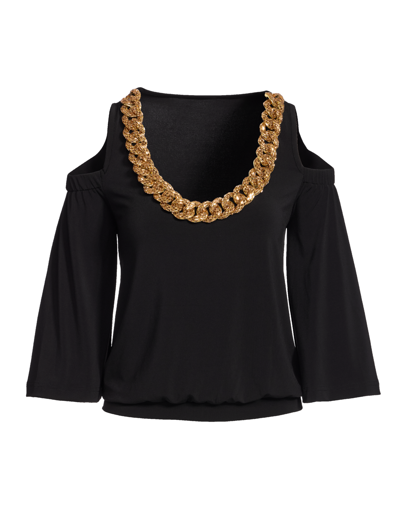 So Chic Cold Shoulder Heat Seal Chain Blouson Black