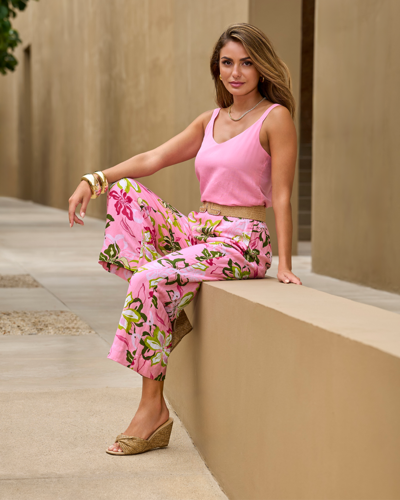 Malibu Linen Cropped Print Pant - Painted Poppies | Boston Proper