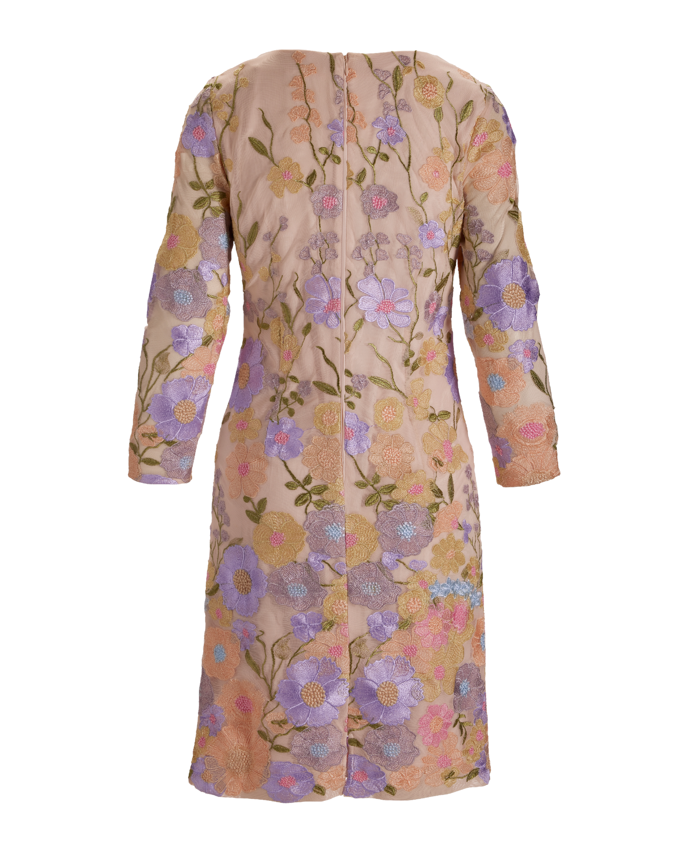 Pastel Embroidered Mesh Three Quarter Sleeve Sheath Dress Multi
