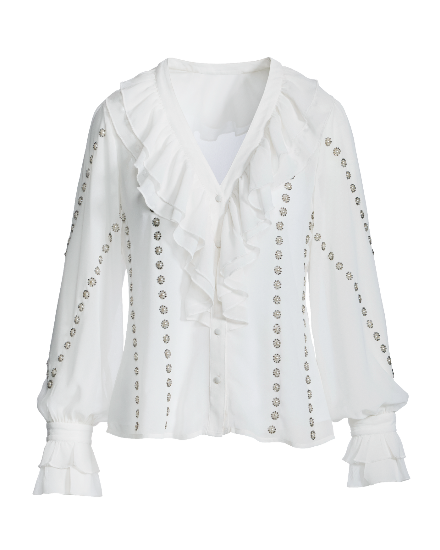 Parisian Pearl Embellished Ruffle Blouse - White | Boston Proper
