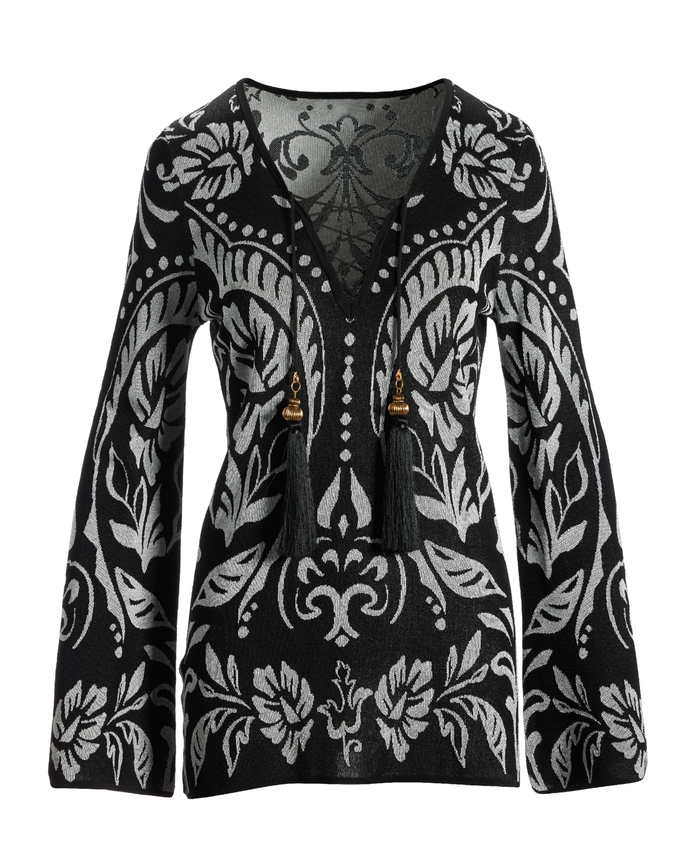 Abstract Lace Up Tunic Sweater - Black White | Boston Proper