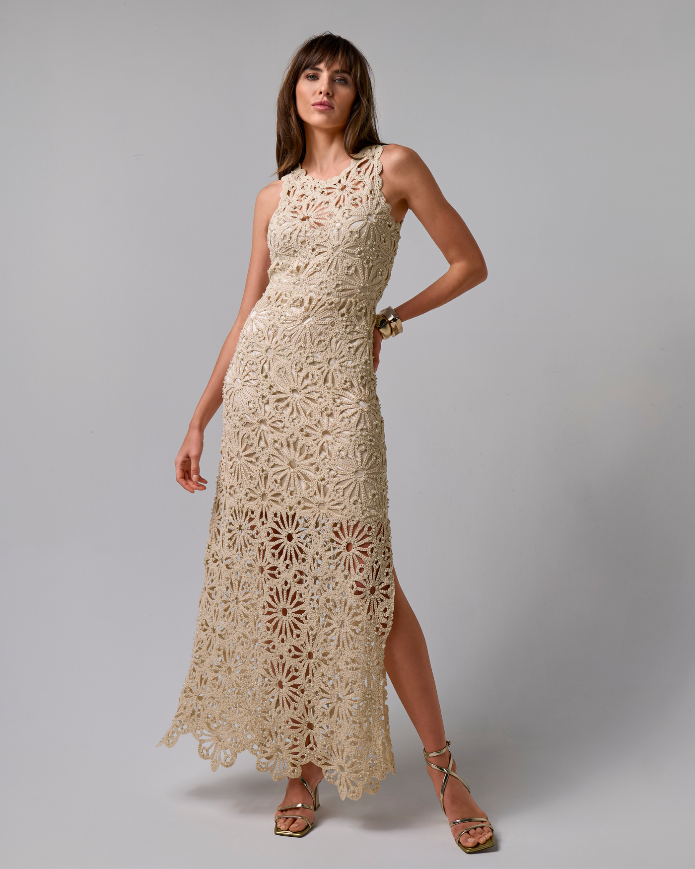 white christmas dresses Pearl Shore Beaded Crochet Mini Dress