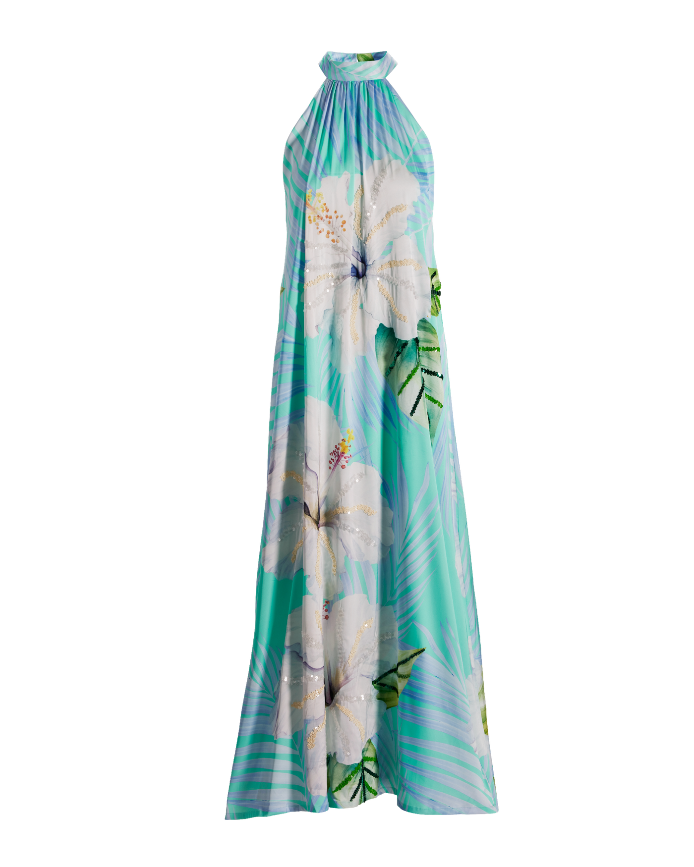 Exploded Hibiscus Sequin Embellished Halter Maxi Dress Exploded Hibiscus