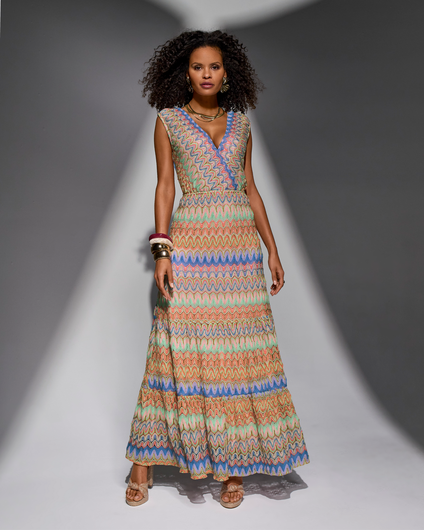 Multi Color Shimmer Surplice Maxi Dress Multi
