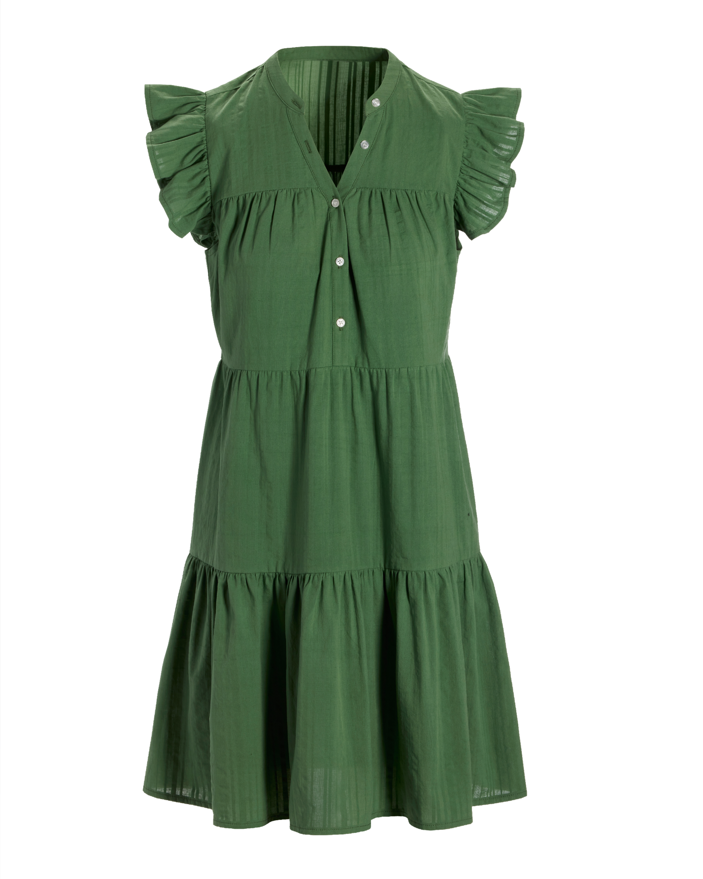 Shadow Stripe Cotton Tiered Shift Dress Olive