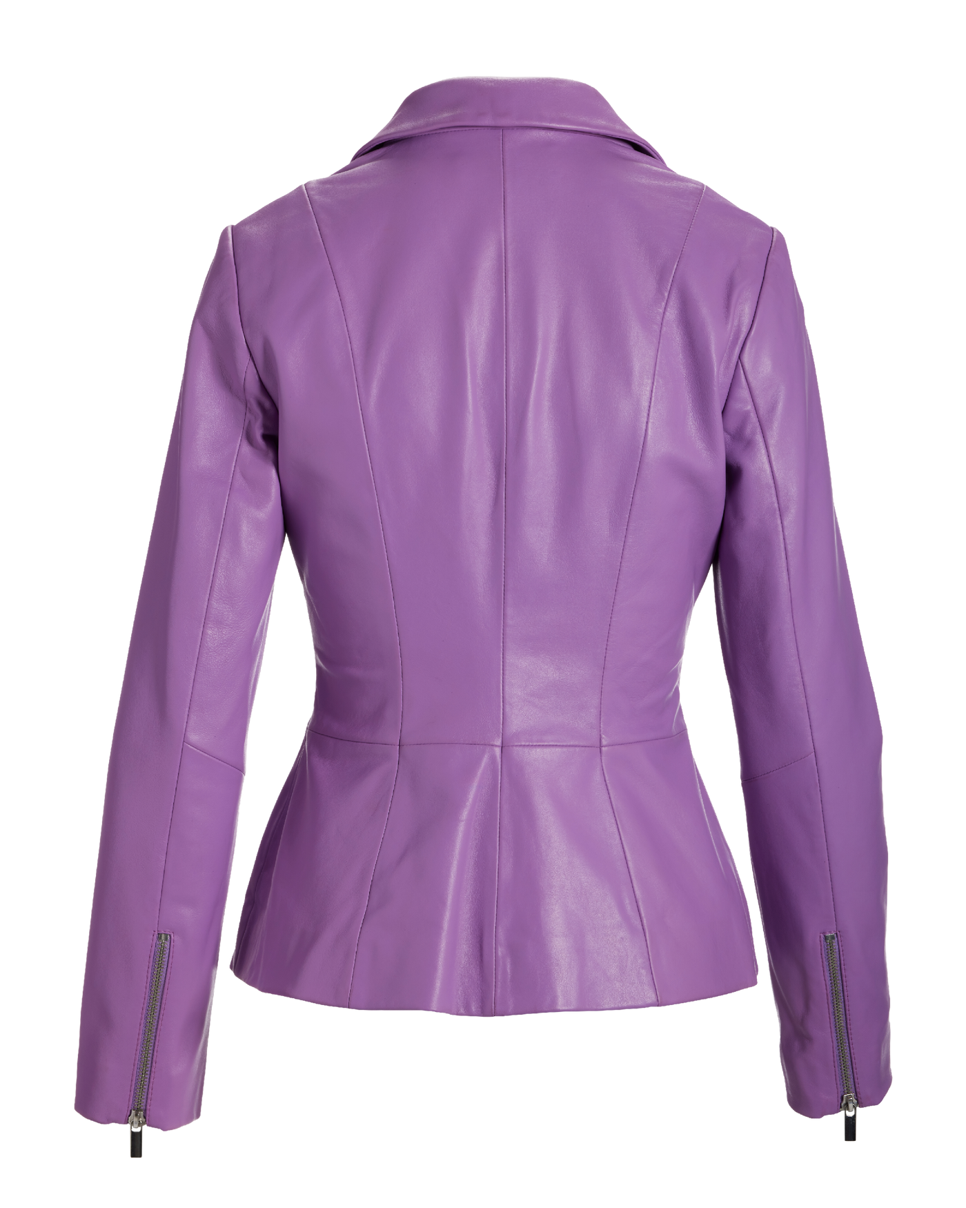 Genuine Leather Zip Collared Peplum Jacket - Iris Orchid | Boston