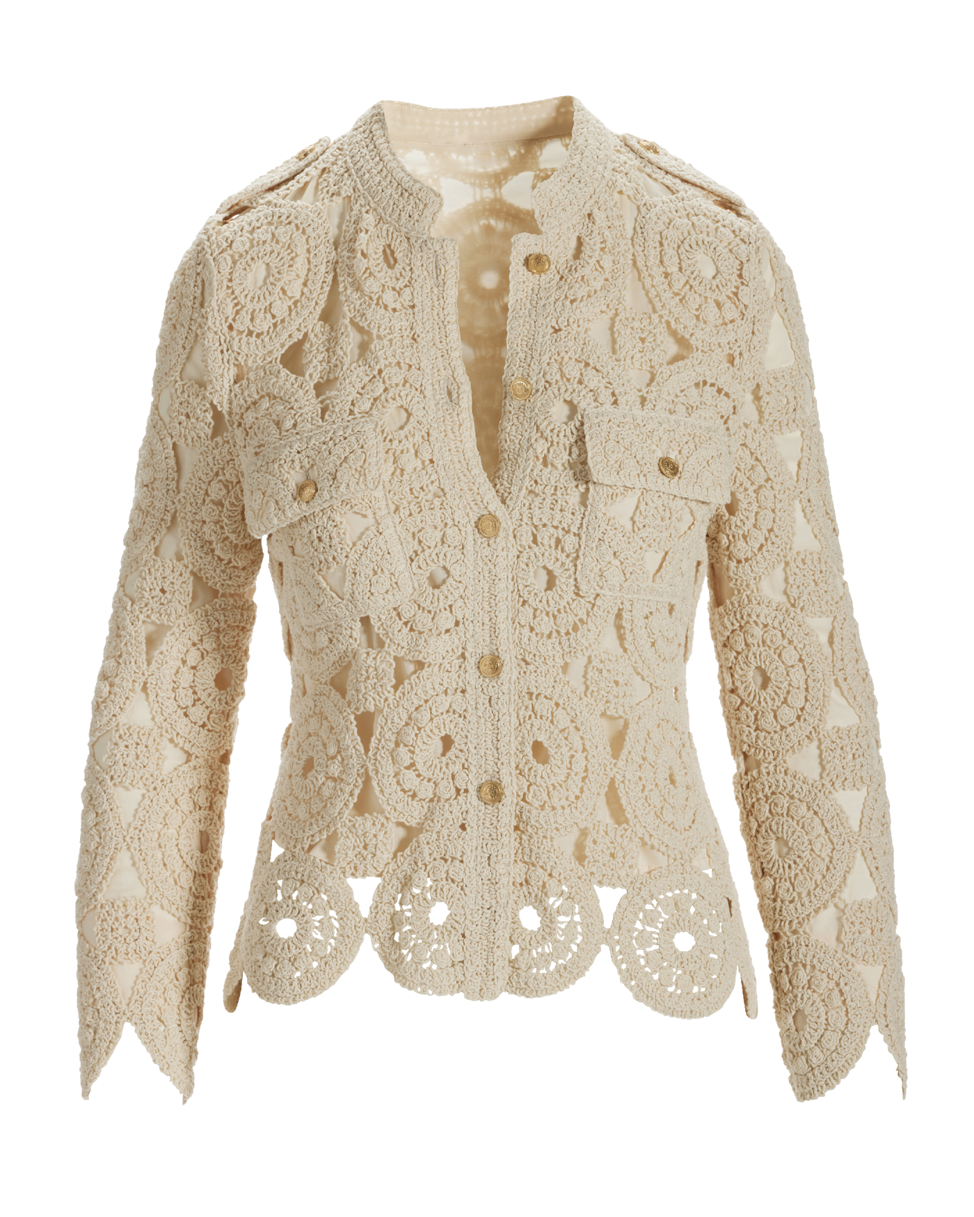 Crochet Three Quarter Sleeve Jacket Natural