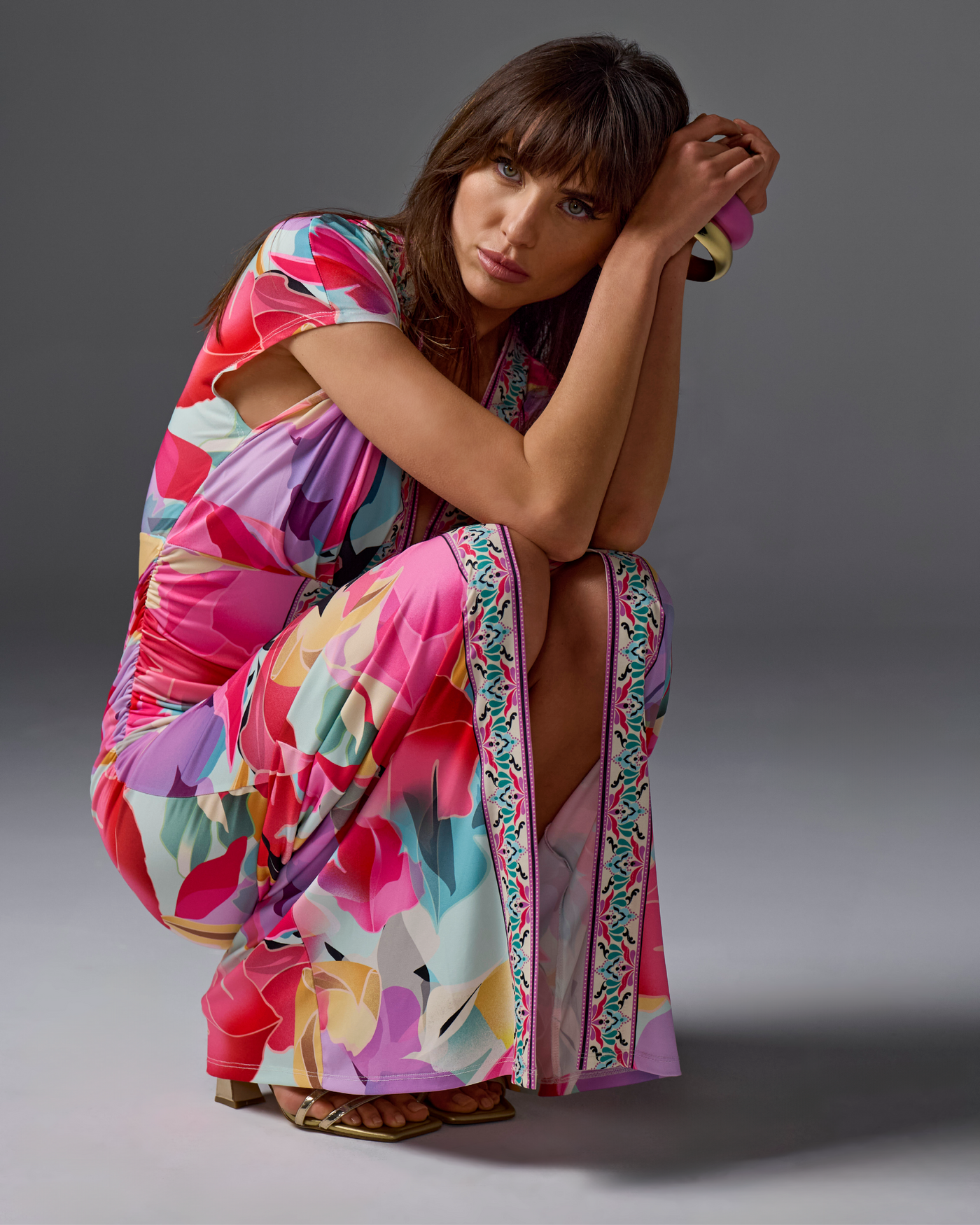 Spring Soiree Border Print Short Sleeve Ruched Ankle Length Dress - Spring  Soiree | Boston Proper