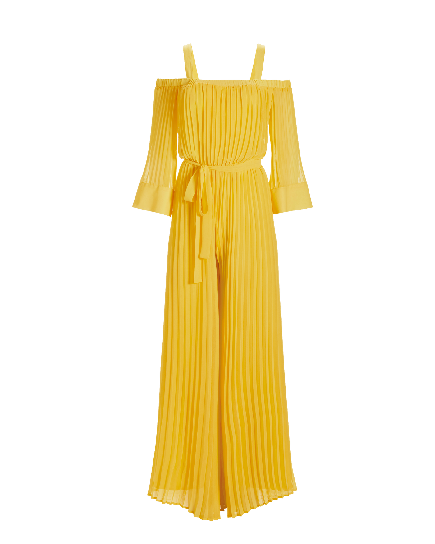 Cold Shoulder Blouson Pleated Jumpsuit Lemon Drop