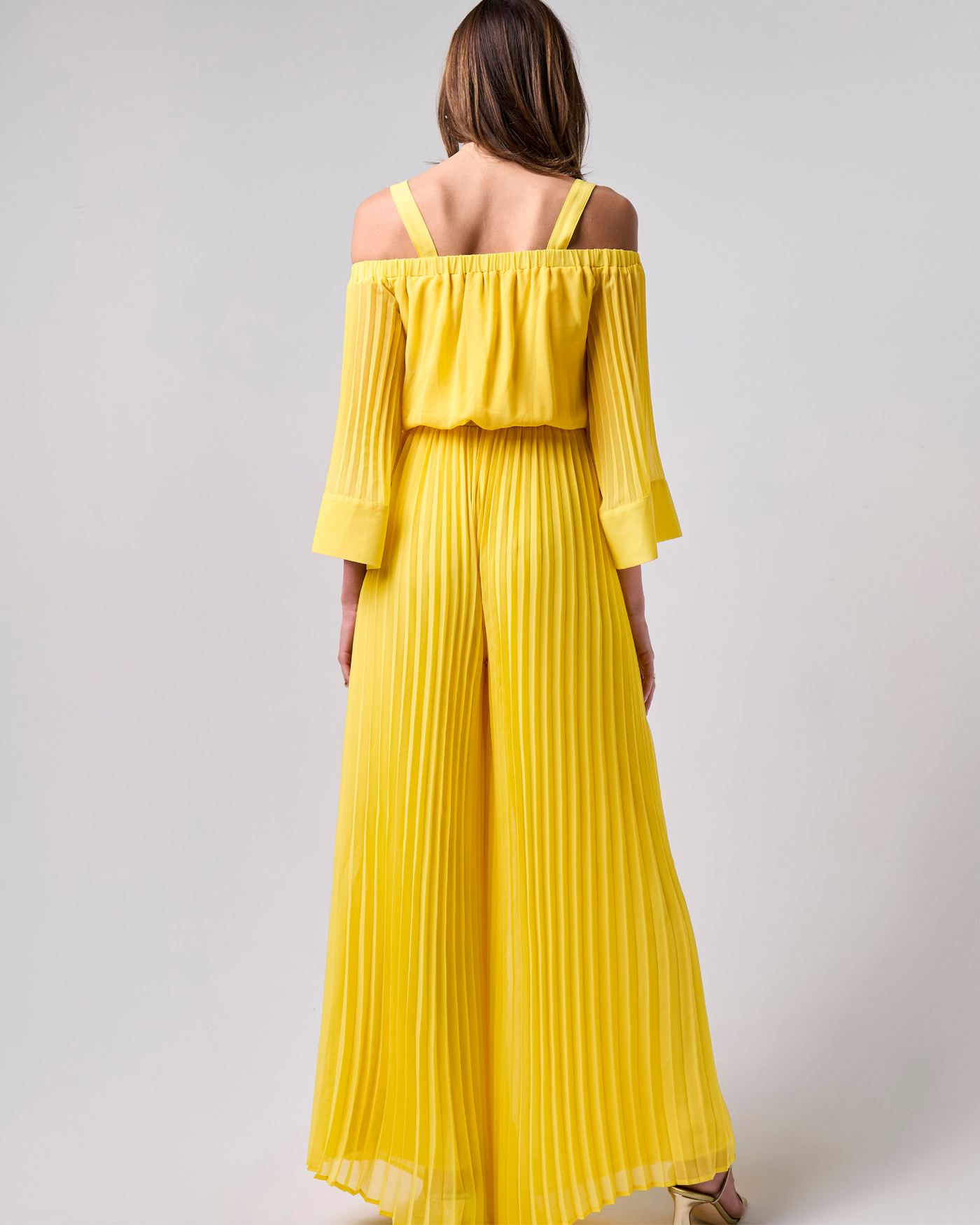 Cold Shoulder Blouson Pleated Jumpsuit Lemon Drop