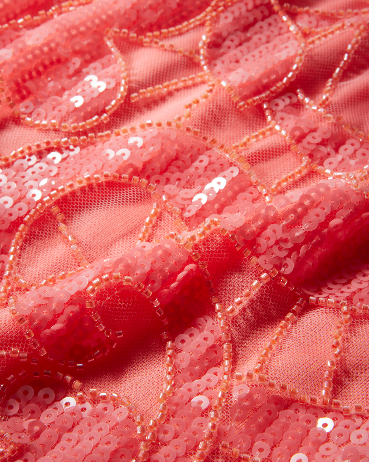 Sequin & Bead Embellished Mock Neck Swing Dress Bright Coral