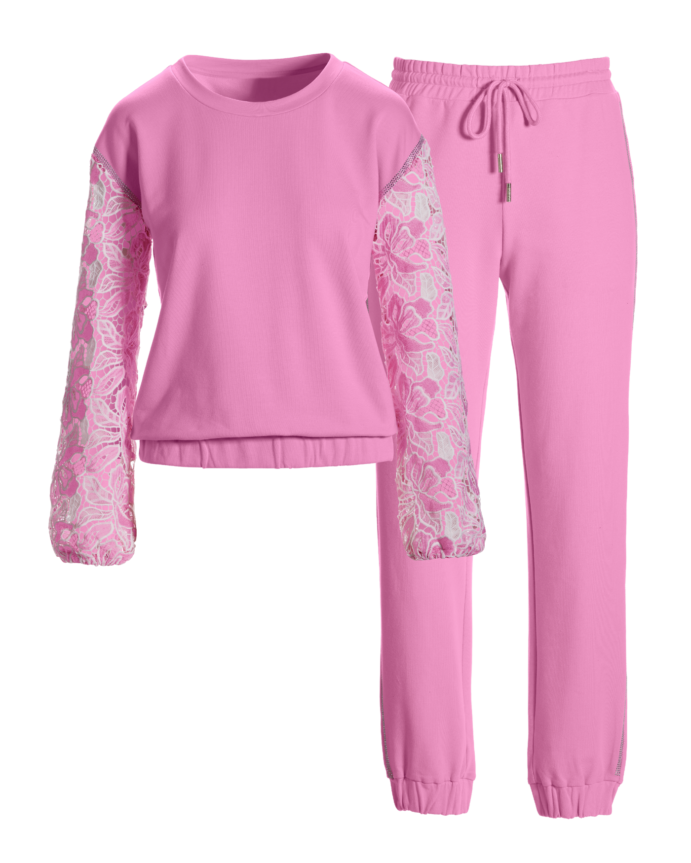 Lace & Rhinestone Lounge Set - Begonia Pink | Boston Proper