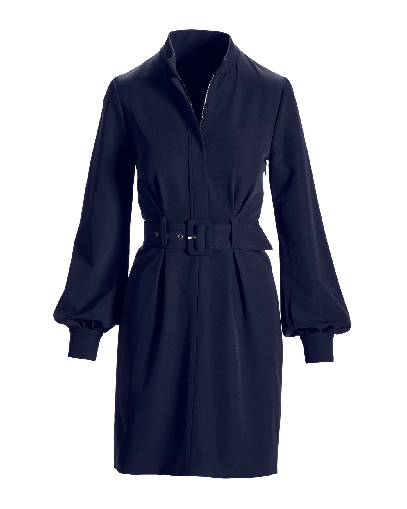 Long Sleeve Crepe Zip Up Dress Navy