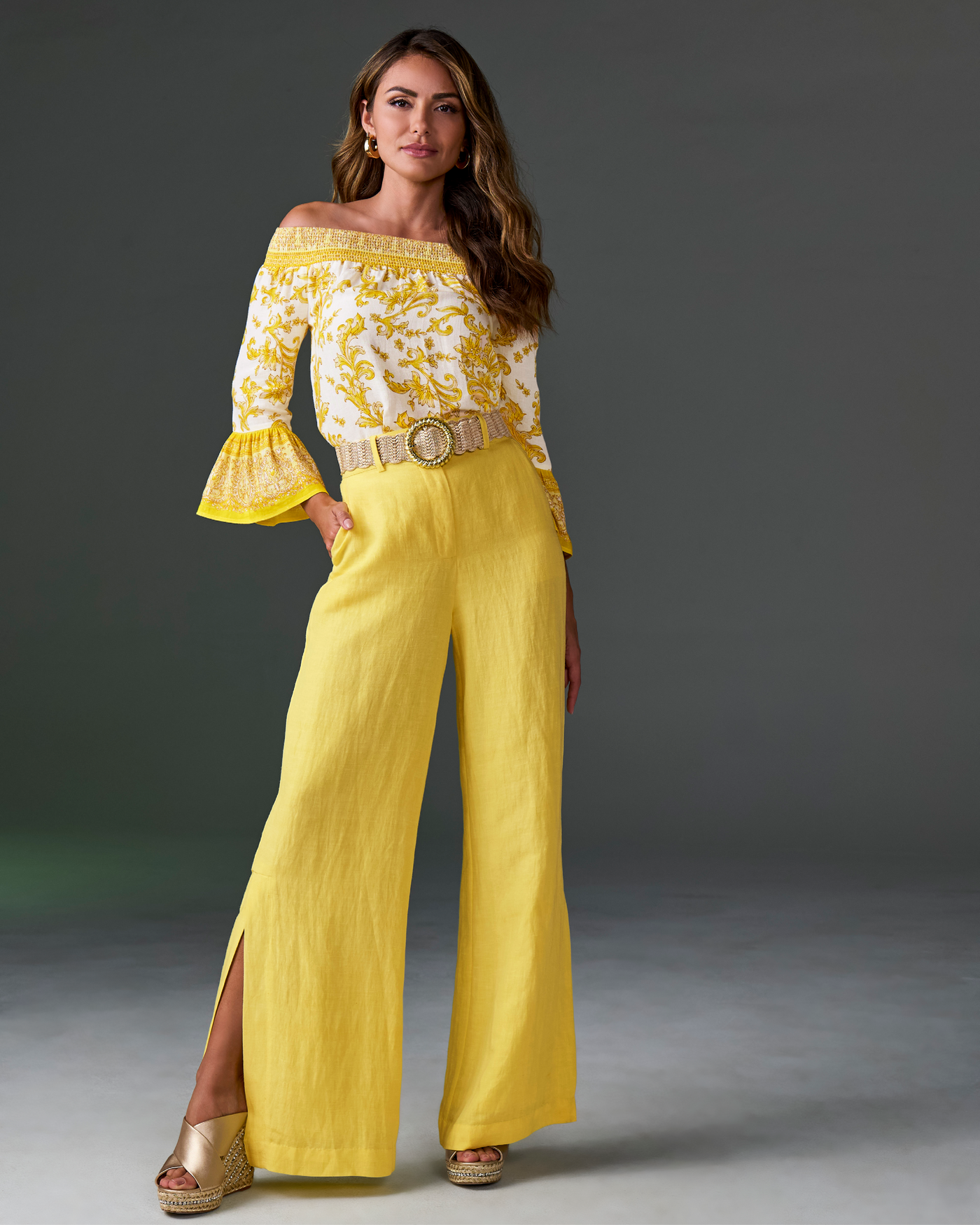 Casual side slit Linen pant Lemon Drop | Boston Proper