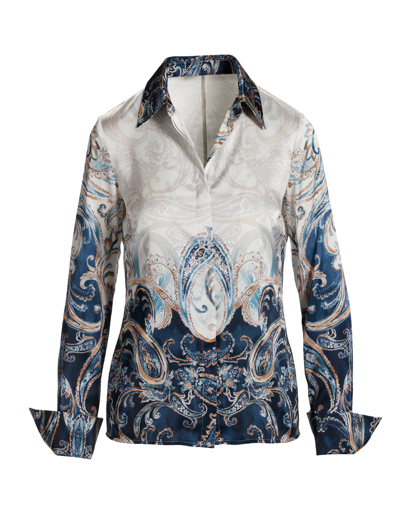 Print Sophia Charmeuse Blouse - Paisley Wave Neutral | Boston Proper