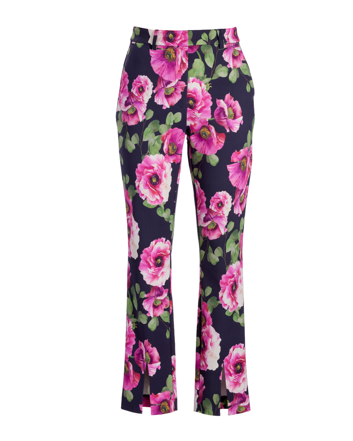 Newport Modern Slim Straight Leg Slit Front Print Trouser Pant Proper Poppies