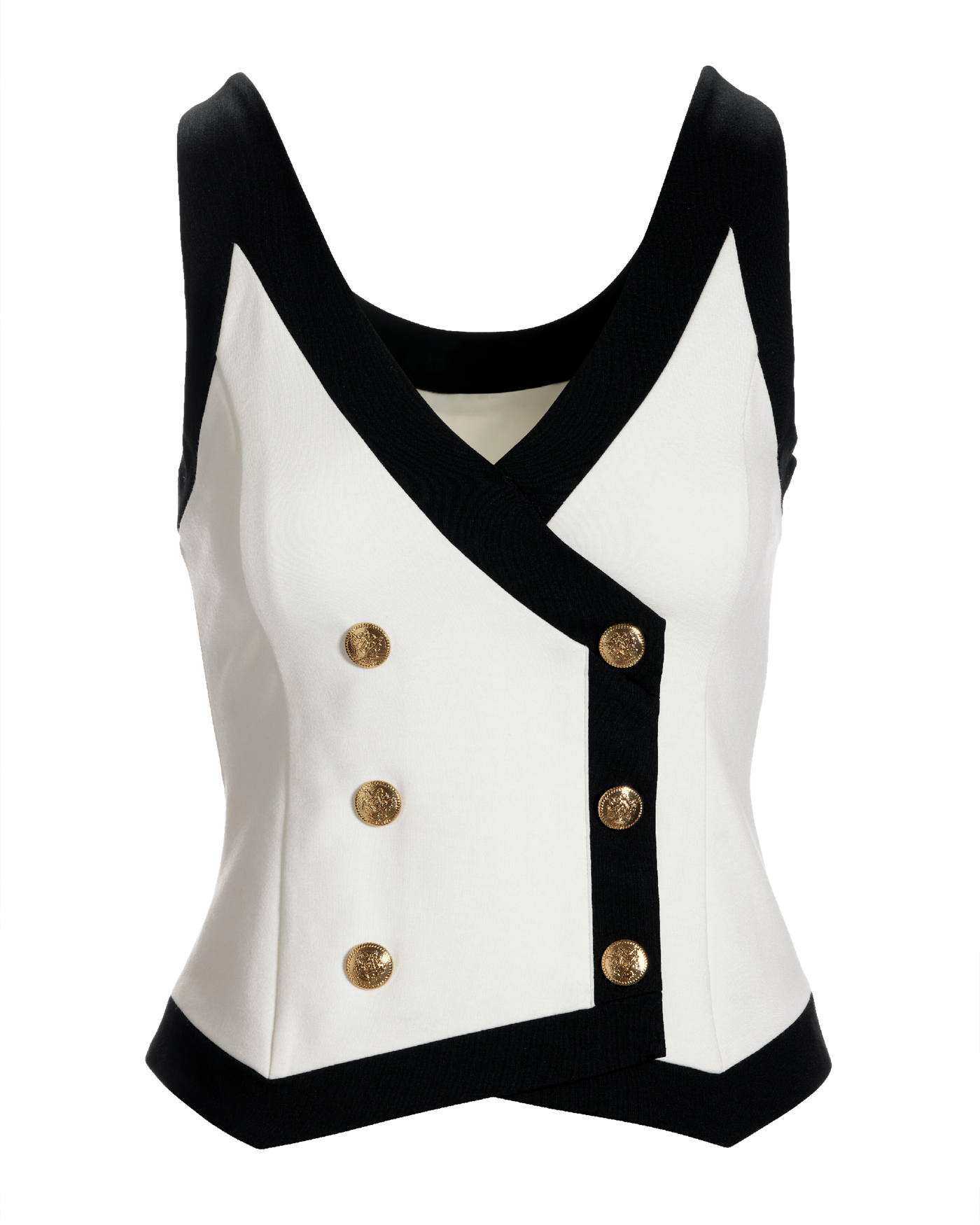 Color Block Button Detail Knit Top - White/Black | Boston Proper