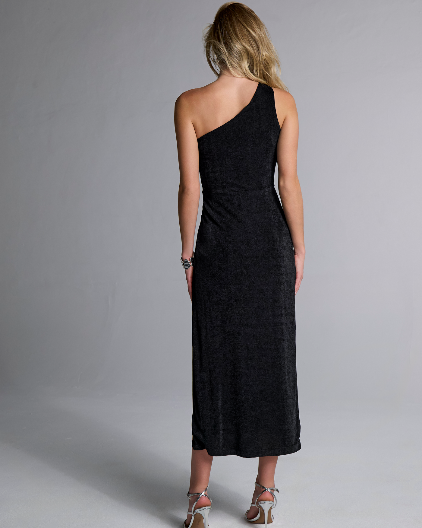 Hardware Detail One Shoulder Knit Dress Black