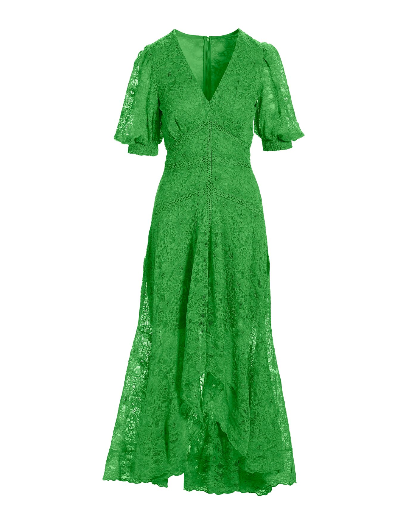 Lace High Low Puff Sleeve Maxi Dress Ivy Green
