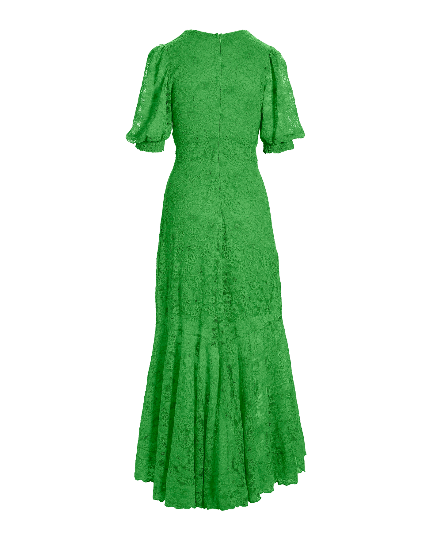 Lace High Low Puff Sleeve Maxi Dress Ivy Green