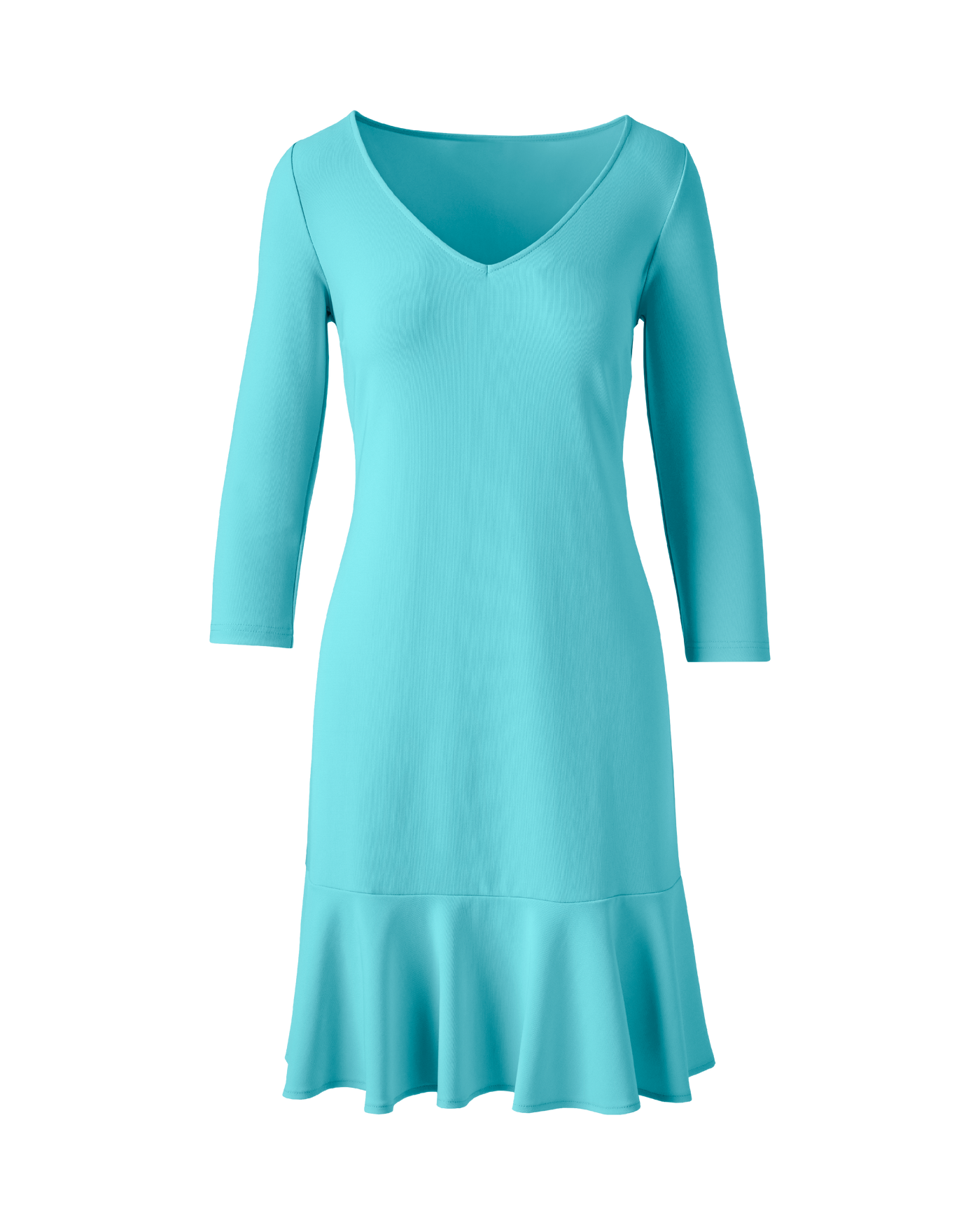 blue flounce dress Beyond Travel Three Quarter Sleeve Flounce Dress Blue Radiance