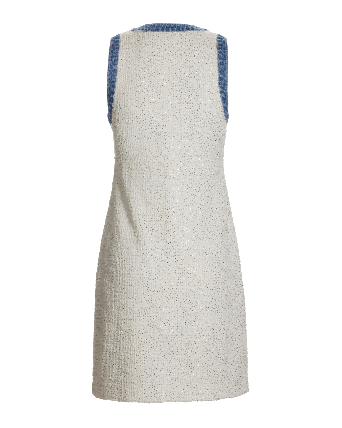 Shimmer Tweed Denim Trim Shift Dress - Off White | Boston Proper
