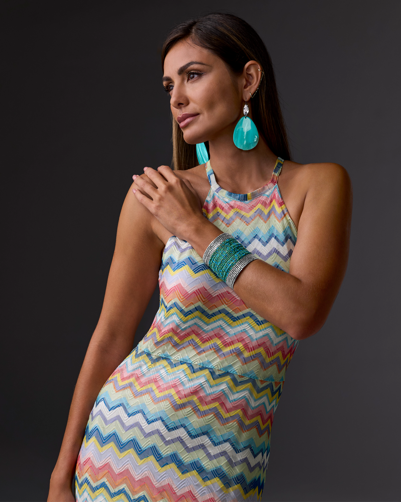 chevron bodycon maxi dress 1970s Chevron Striped Maxi Dress main image 1