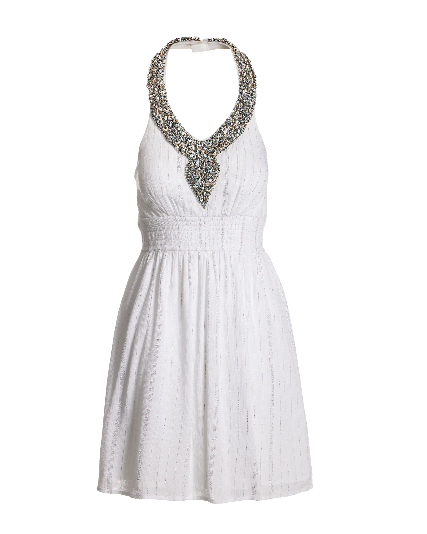 Crystal Embellished A Line Shimmer Gauze Dress - White/Silver | Boston  Proper