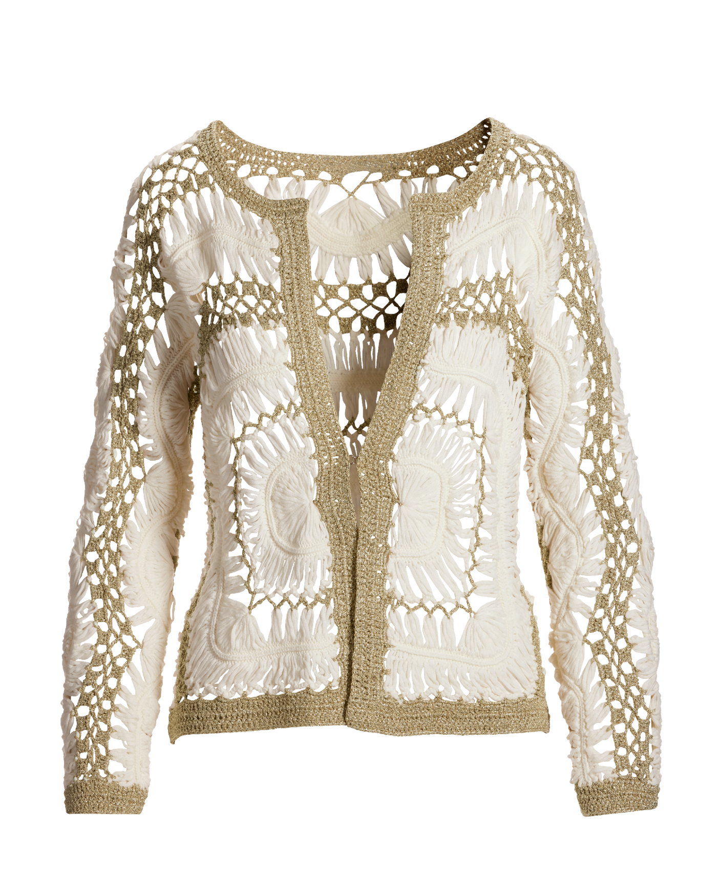 Crochet Sweater Cardigan Off White/Gold