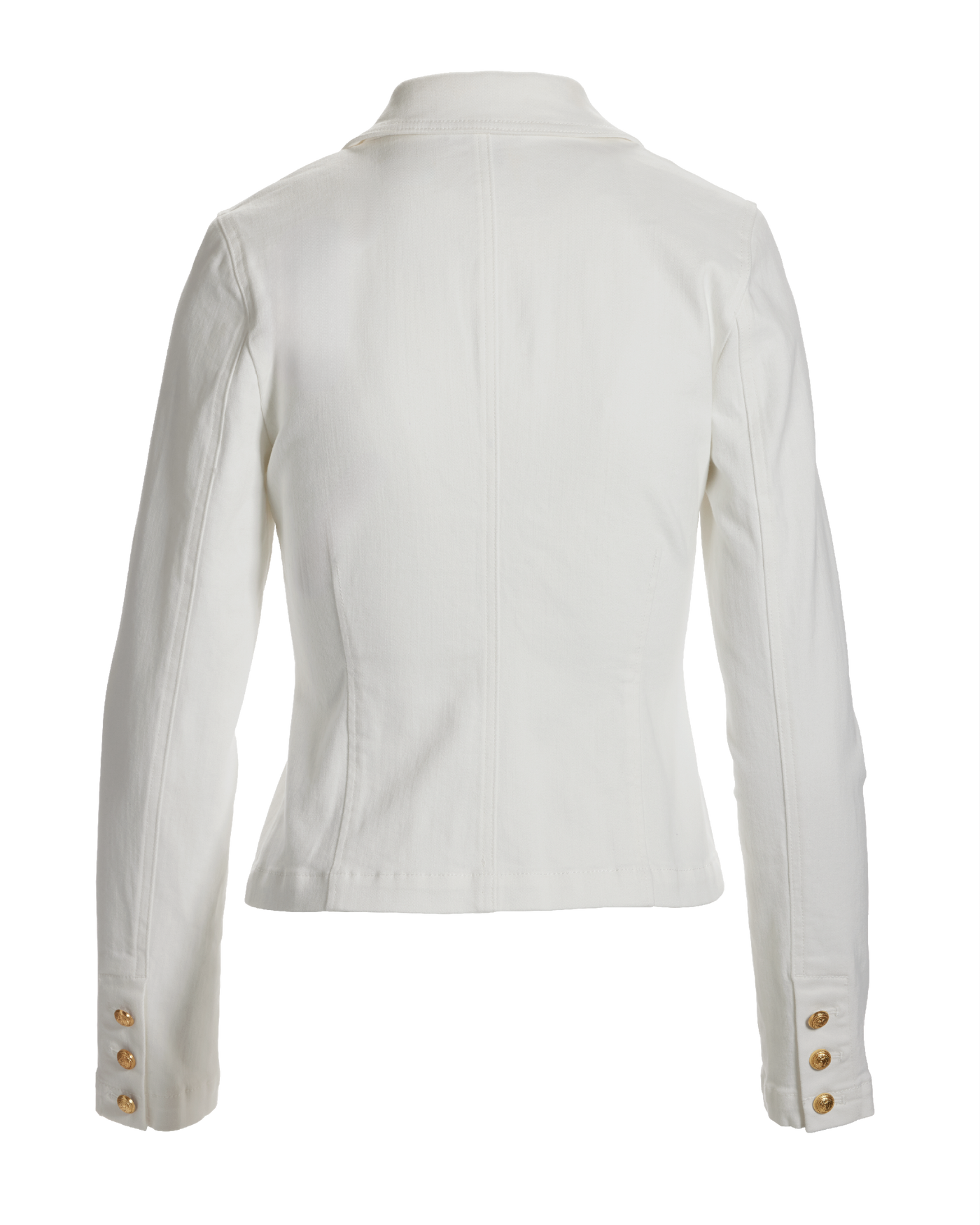 Modern Length Crest Button Luxe Denim Jacket White