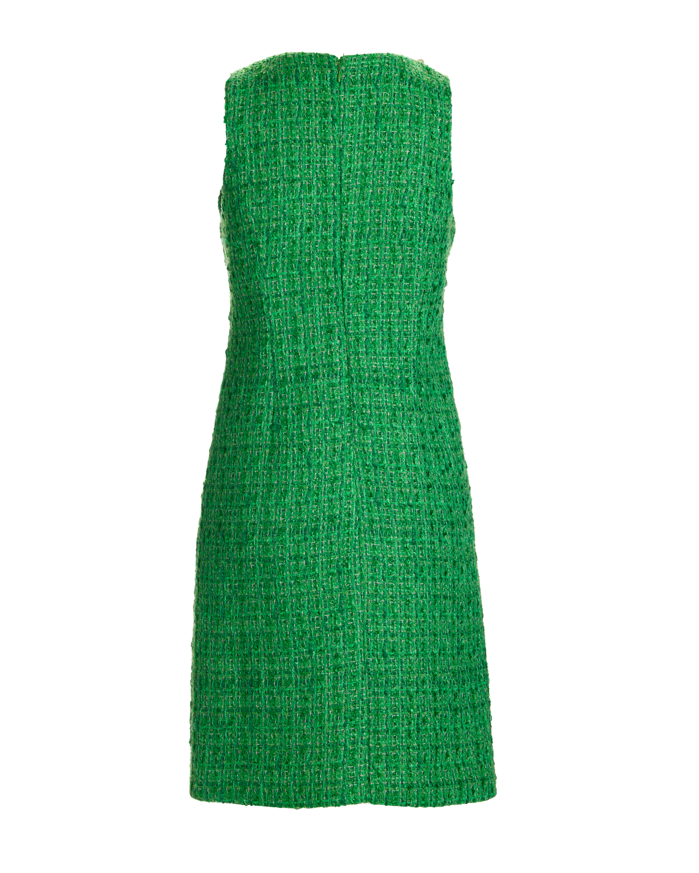 Pearl and Stud Embellished Keyhole Tweed Sheath Dress Green