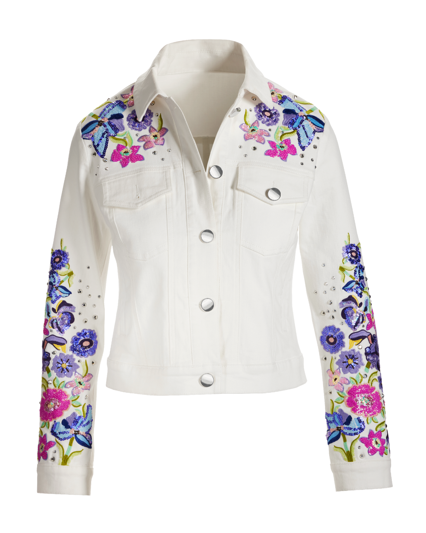 Floral Embroidered Denim Jacket - White | Boston Proper