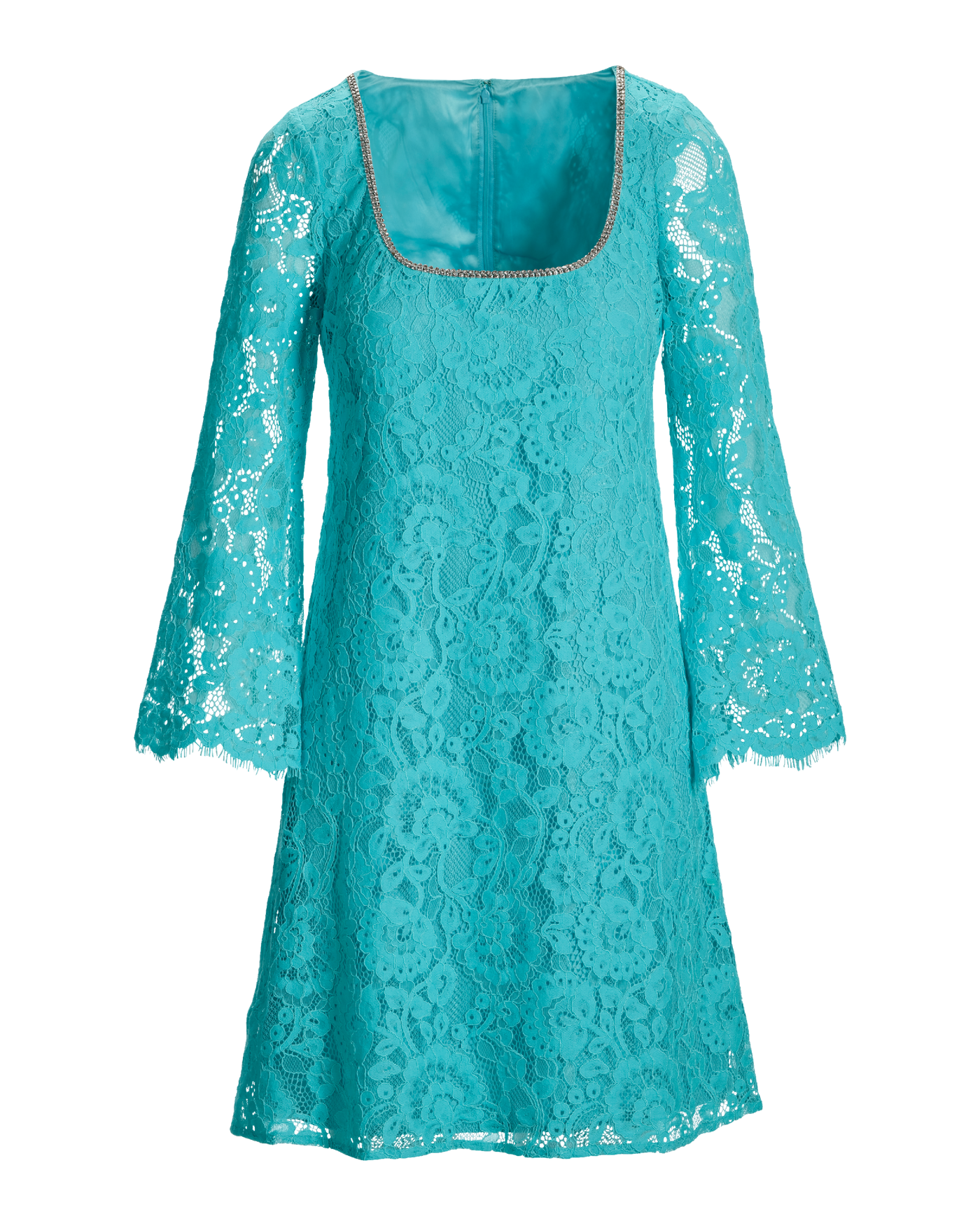 Delicate Lace Crystal Trim A Line Dress - Blue Radiance | Boston Proper