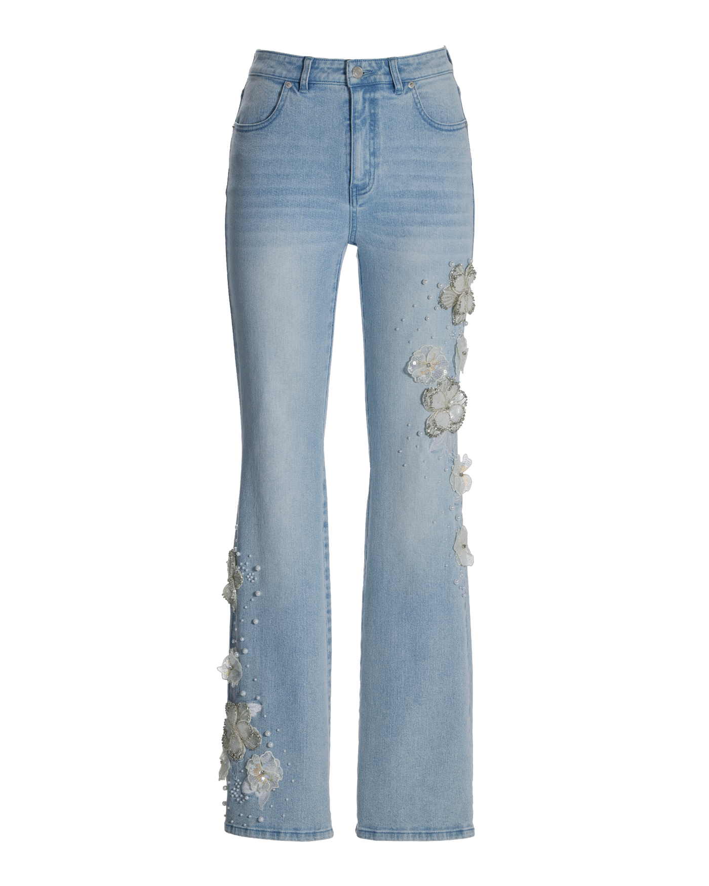 Monterey 3D Floral Pearl Embellished Jean Light Wash