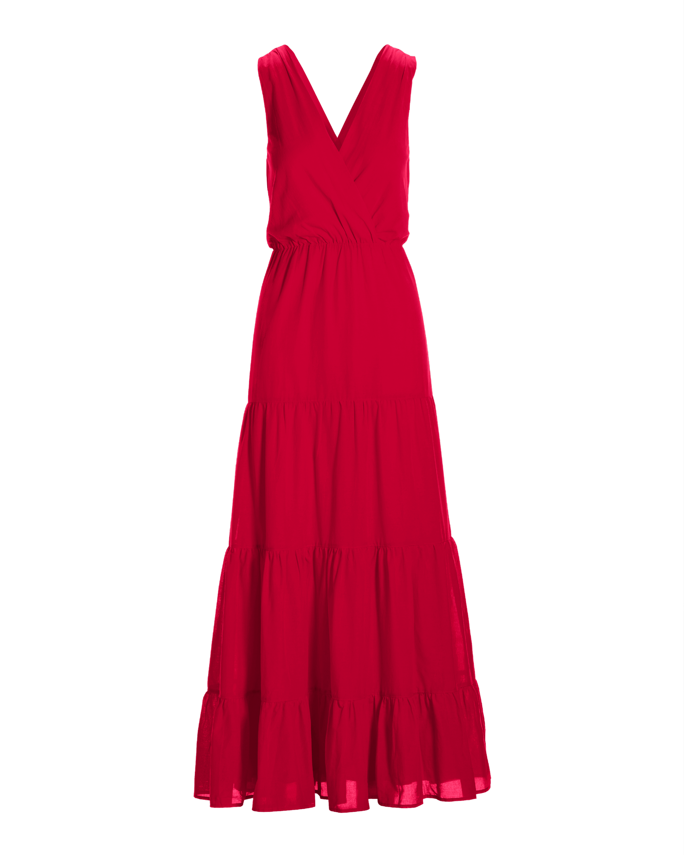 Surplice Tiered Cotton Maxi Dress True Red