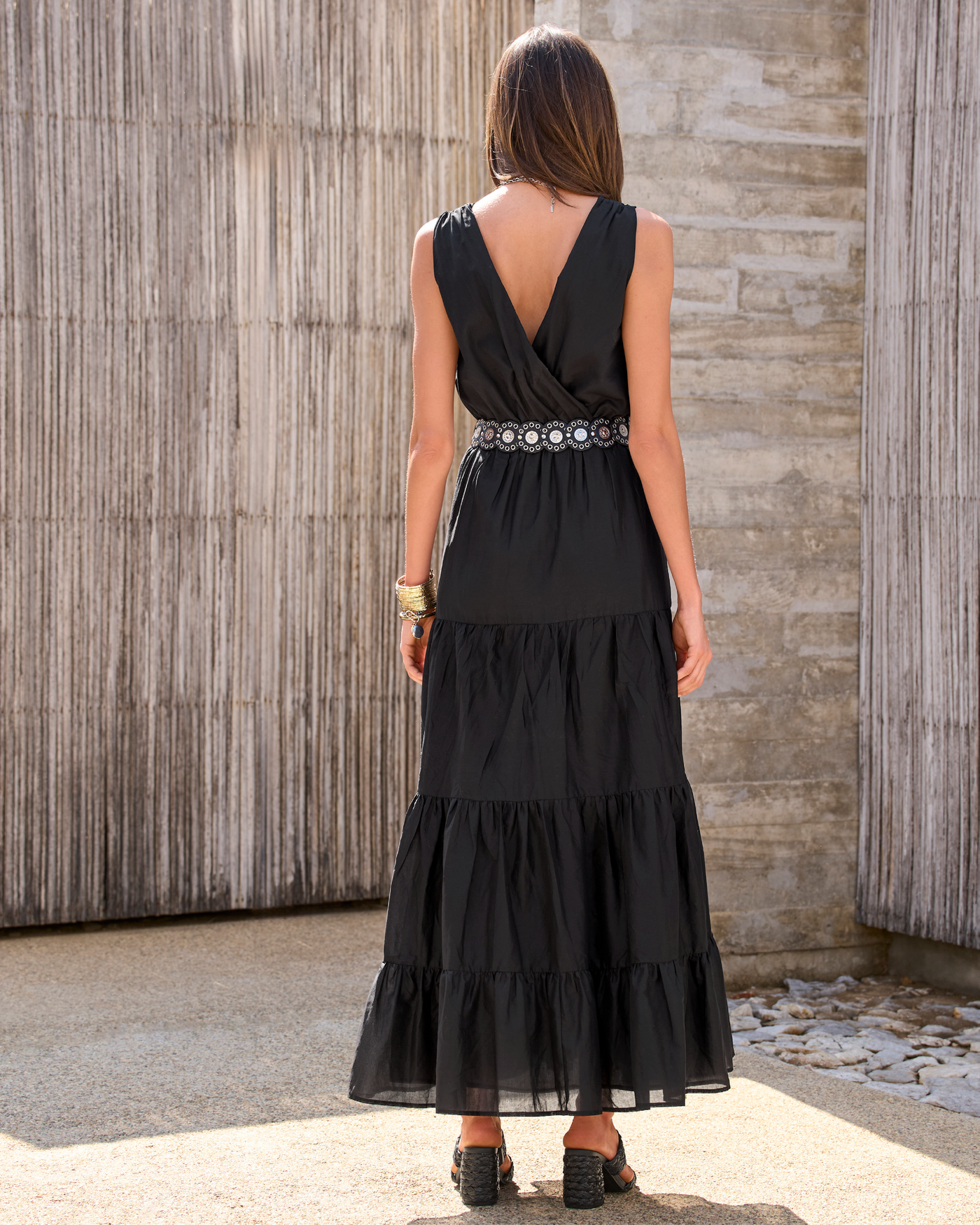 Surplice Tiered Cotton Maxi Dress Sky Blue