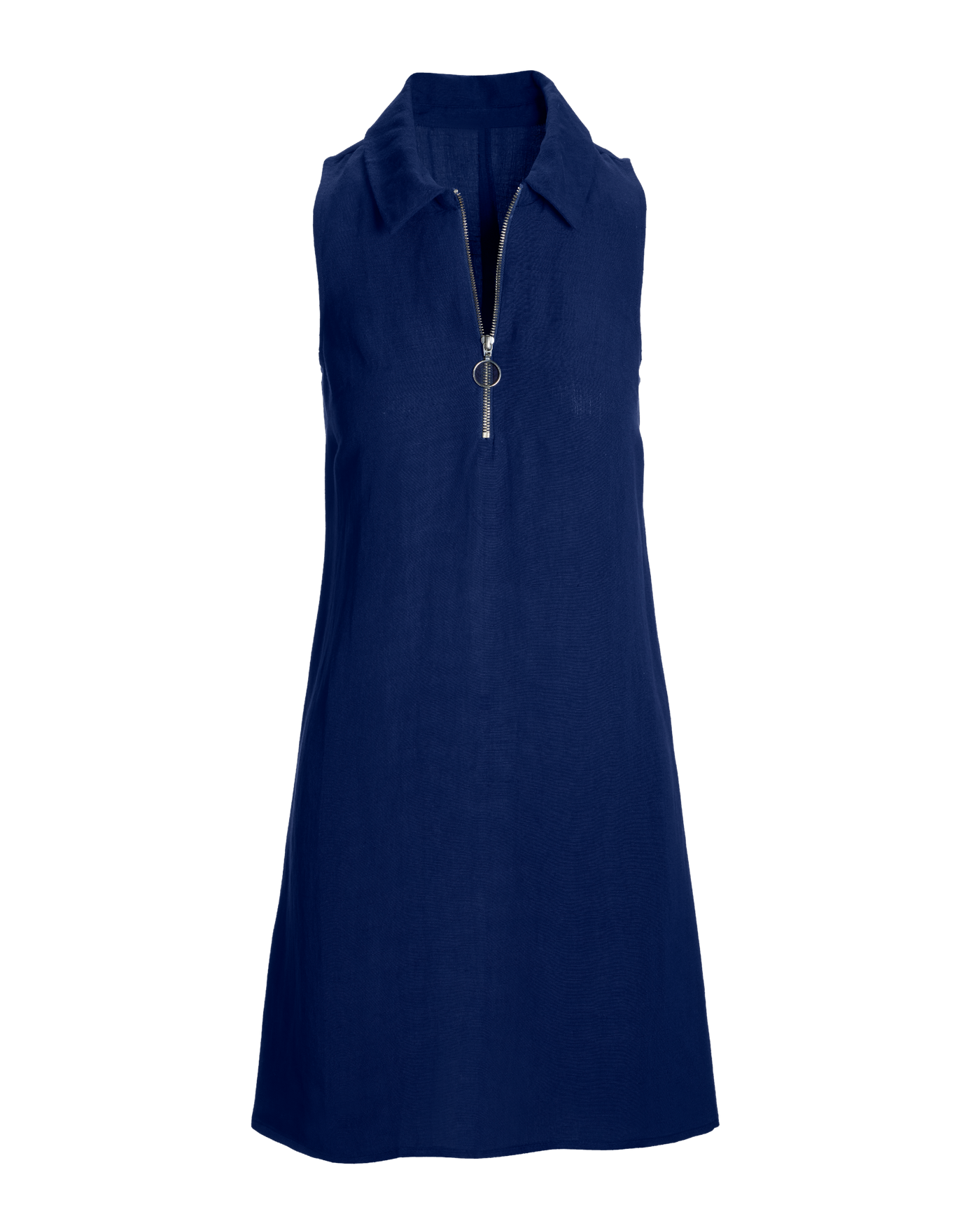Zip Detail Linen Collared Shift Dress - Navy | Boston Proper
