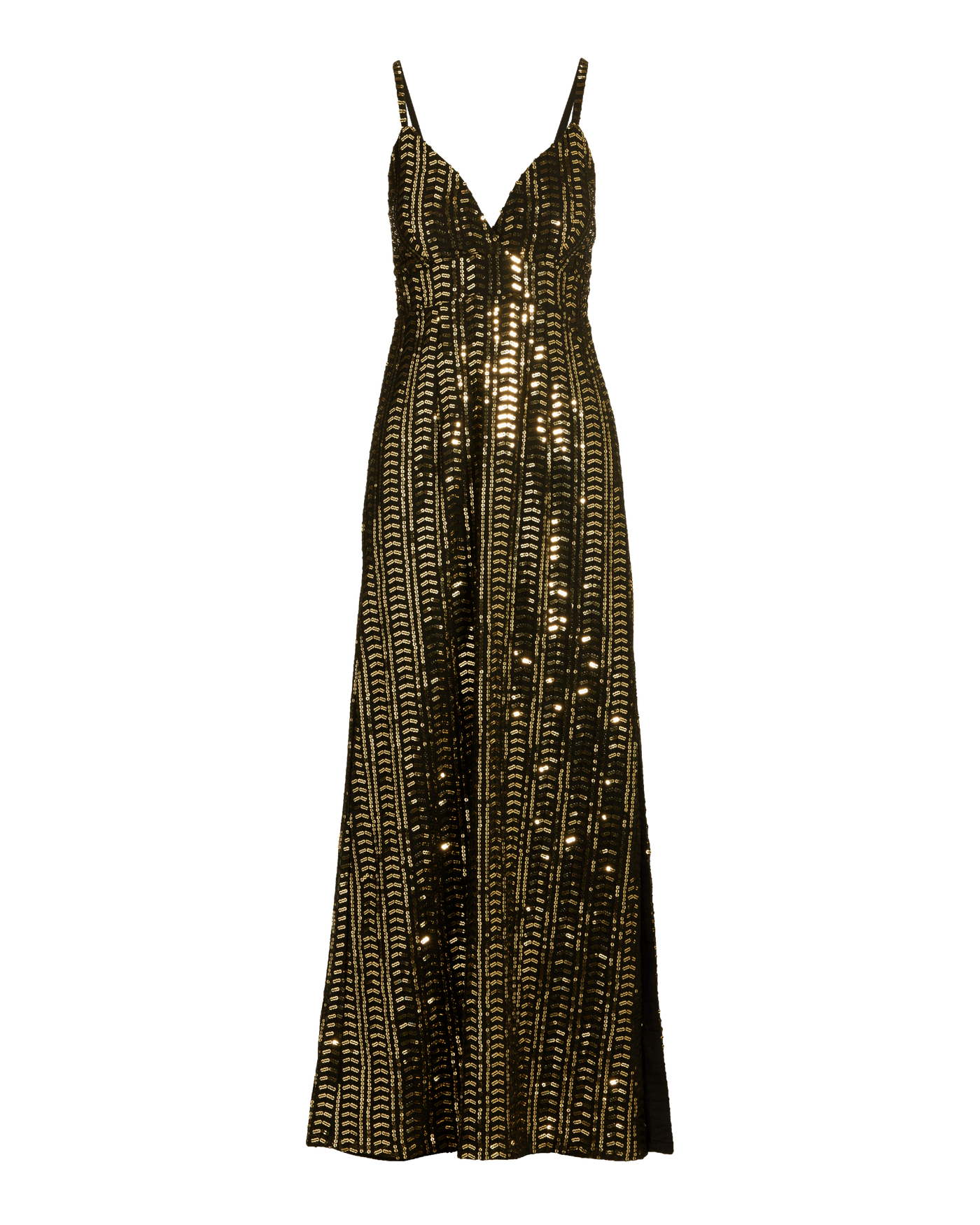 Sequin Embellished V Neck Maxi Dress Black/Gold