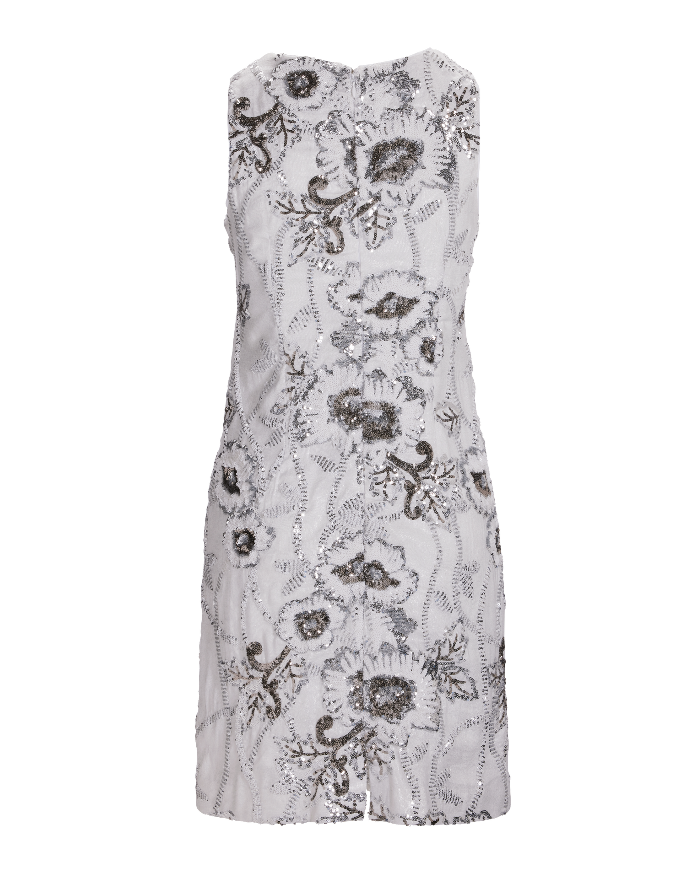 V Neck Sequin Embellished Shimmer Linen Sheath Dress White Silver