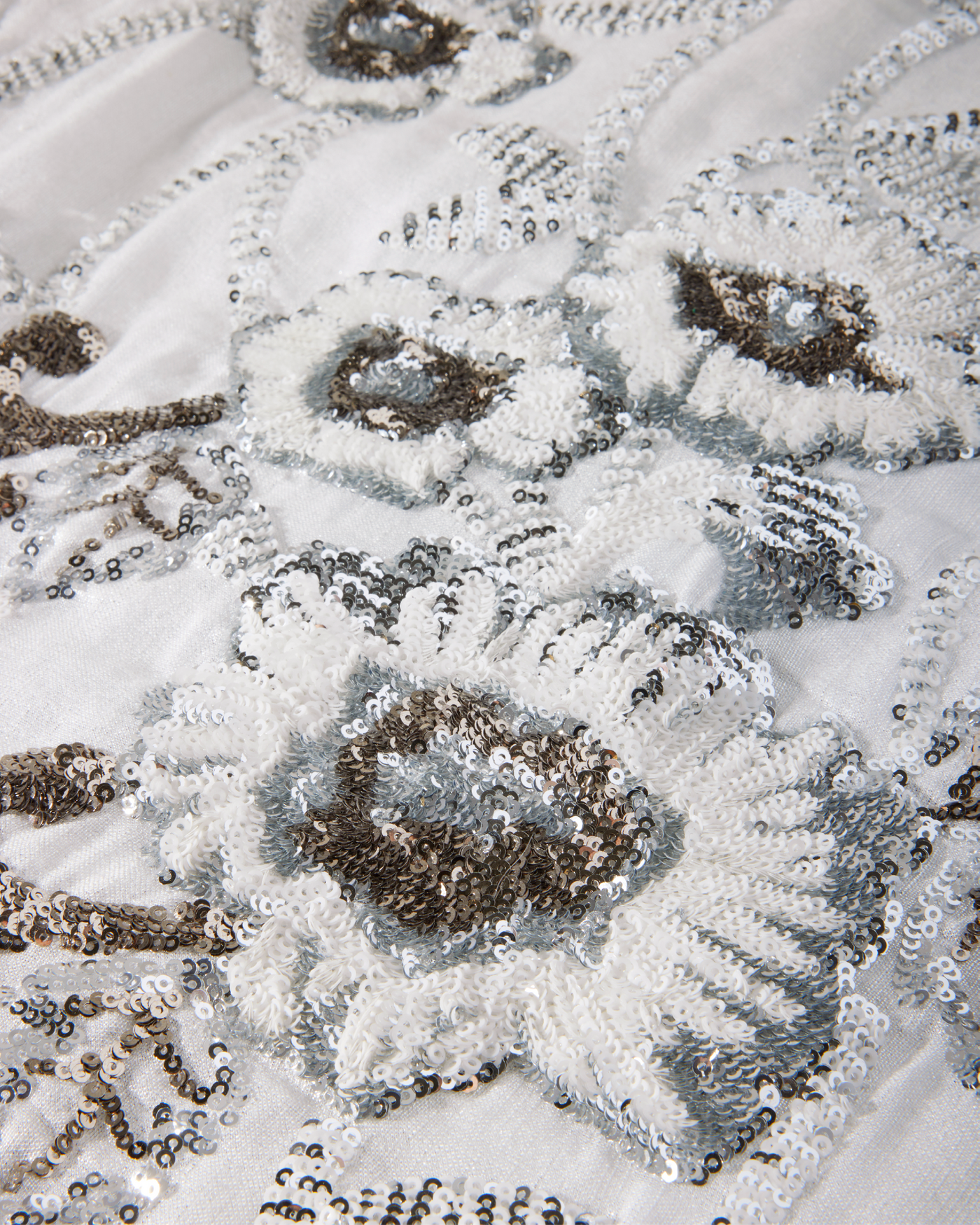 V Neck Sequin Embellished Shimmer Linen Sheath Dress White Silver