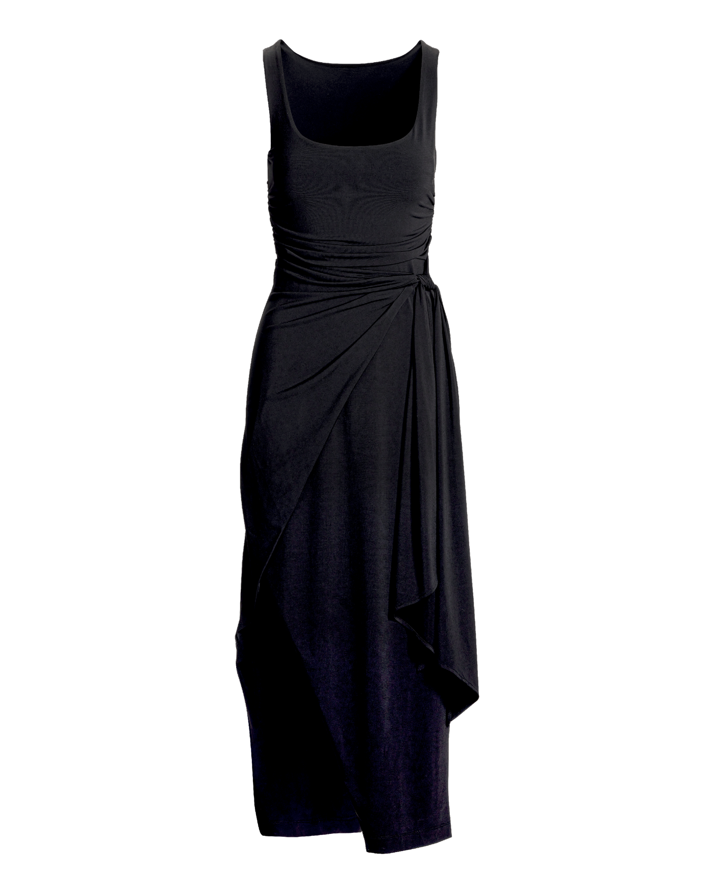 Scoop Neck Side Tie Knit Maxi Dress Black