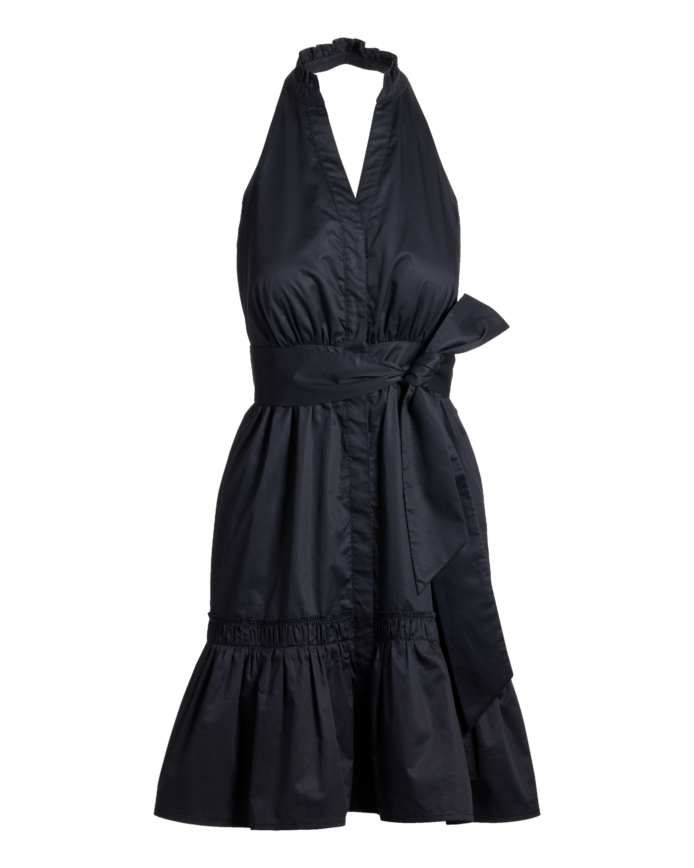 Halter Fit and Flare Poplin Dress - Black | Boston Proper